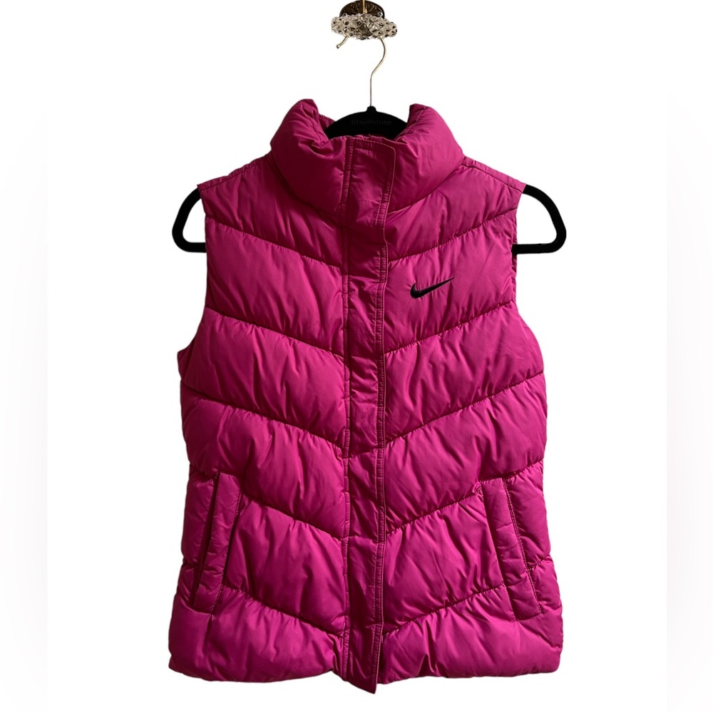 NIKE Girls Puffer Vest Pink Collar Full Zip Medium (10-12)